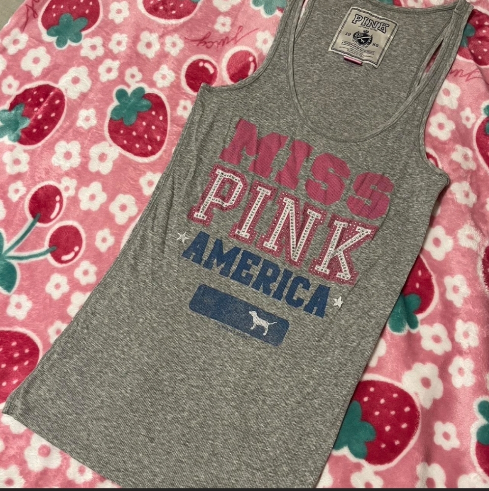 RARE victoria’s secret pink Pink Miss America bling tank top